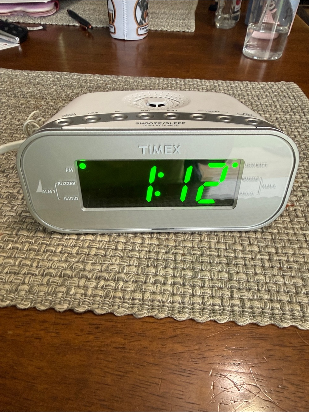 Timex Silver Clock with Bright Green LED display dual alarm clock